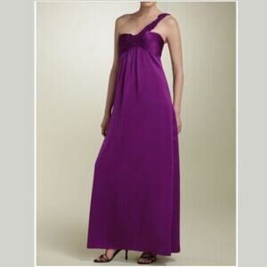 BCBG Max Azria One-Shoulder Baby Doll Empire Waist Orchid Satin Gown, Size 6 NWT